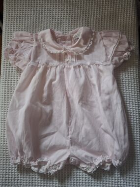 Vintage Alexis Light Pink Baby Bubble Romper with Scalloped Collar 3m